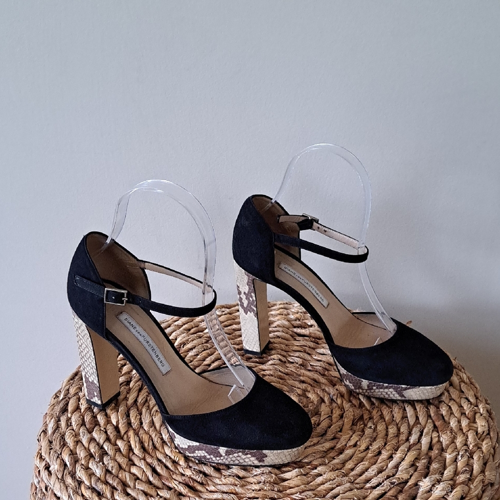 Diane‎ Von Furstenberg Womens Mike Black Suede Mary Jane Platform Heels S-6.5